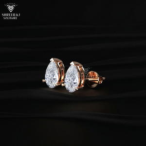 Unisex Lab Grown CVD Pear Cut Diamond Stud <b>Earrings</b> 1.00 CTW 14K Gold VVS Clarity V Prong Style Rhodium Plated IGI Certified - Product Image 4