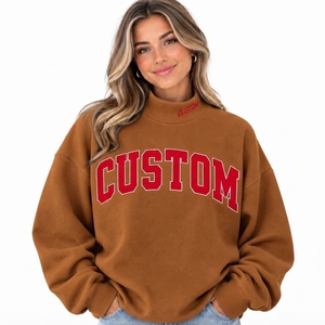 Nueva Llegada, Sudadera de Moda Otoño/Invierno, Estilo Urbano, para Mujer, Talla Grande, Corte Holgado, Cuello Alto Simulado, Bordada, de Forro Polar - Product Image 1
