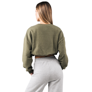 Womens Cropped <b>Crewneck</b> Sweatshirt Soft Fleece Long Sleeve Casual Lounge Streetwear Top Relaxed Fit Everyday Comfort Wear - Product Image 4