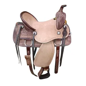 Koboi tugas berat buatan tangan kulit asli tunggangan Barat sadel kuda coklat dengan Set paku payung desain Tooled tangan tersedia dalam jumlah besar