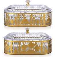 2 plateaux de Ramadan avec couvercle, en métal doré, pour l'Aïd Moubarak, décorations de table, plateau de service alimentaire, islam, musulman, Al-Fitr, biscuits