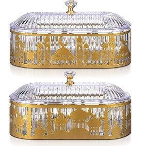 2 plateaux de Ramadan avec couvercle, en métal doré, pour l'Aïd Moubarak, décorations de table, plateau de service alimentaire, islam, musulman, Al-Fitr, biscuits - Product Image 3