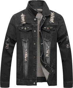 Veste en jean personnalisée avec broderie FY pour hommes, veste de travail en denim surdimensionnée à capuche en coton bleu clair à manches longues élégante pour hommes - Product Image 4