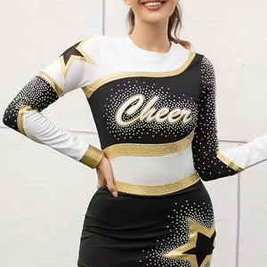 Ensemble d'uniformes de cheerleading Econex pour adolescentes, manches longues, jupe à capuche, impression par sublimation, détails en strass, polyester, or - Product Image 3