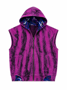 Sudadera con capucha sin mangas, con cremallera, en magenta vibrante y negro, con efecto acid wash y forro de camuflaje. - Product Image 6