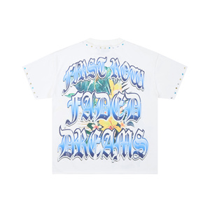 เสื้อยืดแขนสั้นผู้ชายผ้าฝ้าย 100% พิมพ์ลายดิจิตอล ประดับคริสตัล น้ำหนัก 250GSM สไตล์สตรีทแวร์ฤดูร้อน - Product Image 3