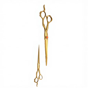 Tijeras de Barbero para Zurdos de Acero Inoxidable de Alta Calidad, Acabado Dorado, Hoja Afilada, Diseño de Mango Dragón, Tornillo Rojo - Product Image 3