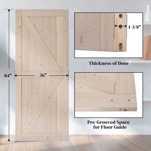 36 Pollici. X 84 Pollici Porta scorrevole in legno massello di abete non rifinito con telaio a K, richiede un semplice montaggio fai-da-te - Product Image 3