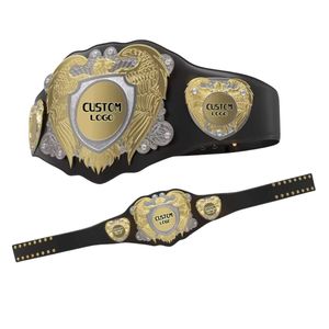 Cinturón de Campeonato con Logotipo Personalizado, Diseño en Cuero Negro y Dorado con Placas con Logotipo Personalizado, Cinturón de Lucha Libre de Primera Calidad para Fanáticos - Product Image 2