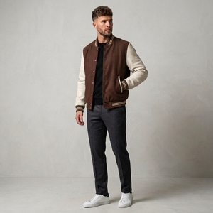 Blouson Bomber Letterman en Gros Personnalisé Style Baseball Streetwear Hiver 100% Coton Toile Logo Avant pour Tenue Décontractée - Product Image 3