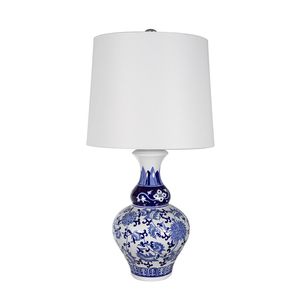Lámpara de Mesa de Cerámica Redonda Azul y Blanca D14x27.6, Estilo Elegante con Excelente Artesanía - Product Image 2