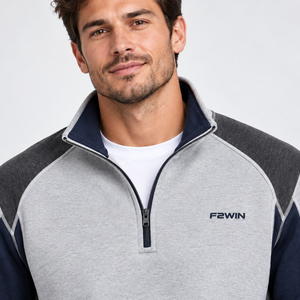 เสื้อสเวตเชิ้ตผู้ชาย F2WIN แบบซิป ¼ ตัว สีเทากรมท่า แขนเสื้อแบบแร็กแลน ทรงลำลอง ปกติ คอตั้ง ระบายอากาศได้ดี ผ้าเฟรนช์เทอร์รี่ เหมาะสำหรับใส่ในฤดูใบไม้ร่วง - Product Image 6