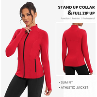 Veste de yoga à manches longues pour femmes, avec fermeture éclair, col montant, respirante, pour la course à pied, rouge