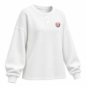 Camiseta Térmica de Algodón de Manga Larga con Cuello Henley de Punto Waffle para Mujer, Personalizada OEM, Marca Privada - Product Image 3