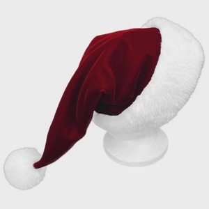 Chapeau de Père Noël en velours bordeaux personnalisé avec bordure en fausse fourrure, accessoire de fête - Product Image 2