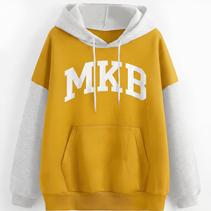 เสื้อฮู้ดสีเหลืองมัสตาร์ด ยูนิเซ็กซ์ แขนเสื้อแบบแร็กแลน คอวี มีกระเป๋า ระบายอากาศได้ดี เป็นมิตรกับสิ่งแวดล้อม กันลม บุผ้าฟลีซ 310 กรัม - Product Image 1