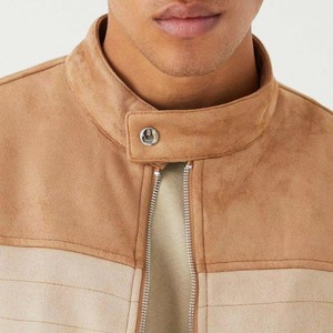 High Quality Men's Luxury Suede Canvas <b>Jacket</b> Blocking Stand Collar <b>Zipper</b> Closure Customized Design Slim Fit - Product Image 6