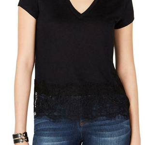 Camiseta de manga corta con cuello en V 100% algodón para mujer, personalizada, lisa, con estampado a cuadros, apliques, nueva, elegante y personalizada. - Product Image 6