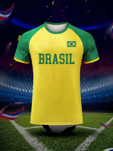 Maillot de football décontracté d'été à manches courtes pour hommes, T-shirt de supporter du Brésil, vente en gros par lot - Product Image 5