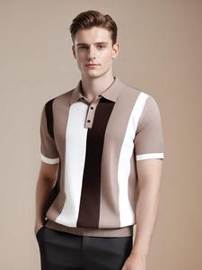 Custom Logo Men's Breathable Polyester/Cotton Knit Top <b>Jumper</b> Fashion Summer Striped Button for Shirts Short Sleeves <b>Vintage</b> - Product Image 5