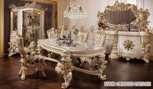 Mobilier de salle à manger français sculpté or Rose, aspect élégant, ensemble de Table à manger sculpté à la main, finition dorée royale - Product Image 5