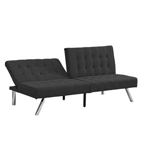 Divano Letto Futon Confortevole con Telaio in Legno Nero e Gambe in Acciaio Inossidabile - Product Image 5