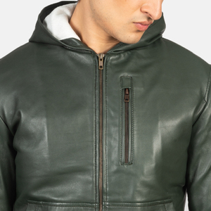 <b>Men's</b> High Quality Genuine Leather Hooded Biker <b>Jacket</b> <b>Long</b> Sleeve Winter Motorcycle Windproof Eco-Friendly OEM Service Front - Product Image 3