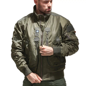 Blouson bomber bleu marine pour homme avec patch drapeau américain, col montant, fermeture éclair, coupe-vent décontracté en nylon - Product Image 4