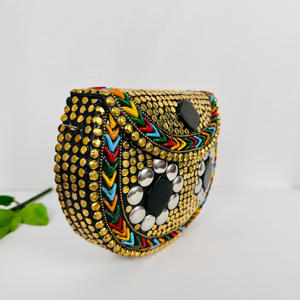 Modern Vintage <b>Gold</b> Metal Mosaic <b>Clutch</b> Sling <b>Bag</b> Elegant Antique Crossbody Purse Polished Sculpture Chip Stone Trendy Elegant - Product Image 6