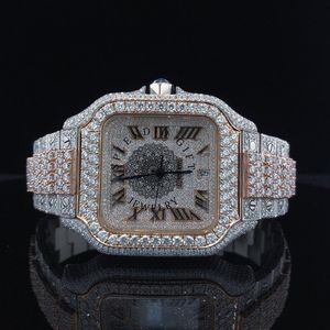 Montre de luxe en moissanite, boîtier carré 28 mm, analogique, chiffres romains, verre saphir, mouvement à quartz ETA, résistance à l'eau 10 m - Product Image 1