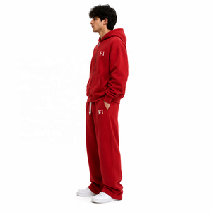 Ensemble de survêtement molletonné zippé pour homme avec logo imprimé, coupe oversize, style streetwear décontracté, vente en gros - Product Image 4