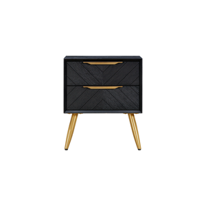 Table de chevet moderne en bois avec motif chevron décoratif, tiroir spacieux et pieds dorés élégants pour un mobilier de chambre à coucher stylé - Product Image 1
