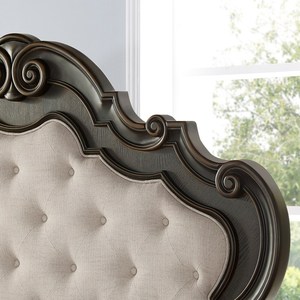 Steve Silver Rhapsody <b>Panel</b> Bed features a luxurious dark black finish and an upholstered <b>headboard</b> with button tufting - Product Image 5