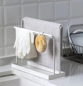 Porte-serviettes blanc moderne avec plateau pour rangement sur comptoir de cuisine - Product Image 2