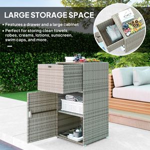 Portasciugamani Autoportante in Ferro Grigio con Cassetto e Armadietto per Casa, Hotel, Villa, Camera da Letto - Product Image 4