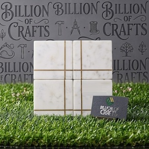 Juego de 6 Posavasos de Mármol Natural con Incrustaciones de Latón, Elegante Protector de Mesa, Posavasos Decorativos de Piedra - Product Image 6