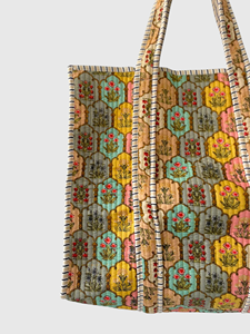 Sac fourre-tout en toile brodée style bohème avec motif floral, sac de shopping pour femme toutes saisons, fermeture ouverte - Product Image 6