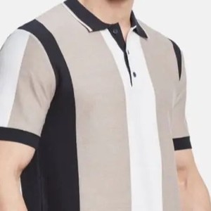 Polo de Punto de Manga Corta para Hombre, con Bloques de Color y Rayas, Cierre de Botones, Corte Regular - Product Image 3
