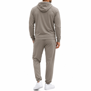 Men's Hooded Tracksuit Set Solid Color Full Zipper Sweatshirt And <b>Pants</b> Casual Autumn Wear Breathable Polyester Cotton Material - Product Image 2