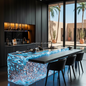 <span class=keywords><strong>ONLYONE</strong></span> - Isla de Cocina Ovalada Moderna y Ecológica de Resina Acrílica Luminosa con Efecto de Agua LED, Diseño de Lujo, Garantía de 5 Años - Product Image 1