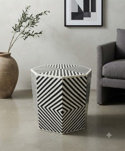 Mesa Auxiliar Geométrica con Incrustaciones de Hueso y Ágata, Mesa con Cajón de Almacenamiento, Mueble Moderno para Sala de Estar - Product Image 1
