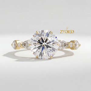 แหวนหมั้นเพชรทรงกลมเพาะเลี้ยงในห้องปฏิบัติการ 1.92 กะรัต พร้อมเพชรทรงมาร์คีส์และทรงกลมด้านข้าง เงินแท้ 925 สำหรับงานแต่งงาน - Product Image 6