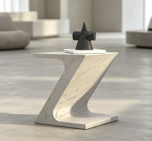 Table d'appoint extérieure en marbre Sunshine en forme de Z, design minimaliste, meubles en pierre naturelle durables pour usage en terrasse - Product Image 1