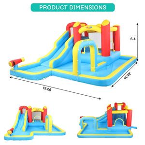 Castello Gonfiabile in Tessuto Oxford 840D con Scivolo 420D, Piscina e Trampolino, Attrezzature per Divertimento Acquatico Rosso, Giallo e Blu - Product Image 4
