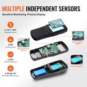 Moniteur professionnel de la qualité de l'air, compteur de particules PM2.5/10/1.0, test de formaldéhyde, température, humidité, TVOC, AQI - Product Image 4