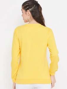 Sweat-shirt jaune à col rond pour femme avec motif d'yeux de dessin animé brodés, coupe classique, manches longues, en coton tricoté, pour l'automne - Product Image 3
