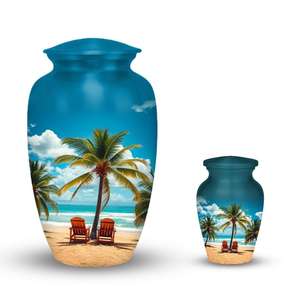 Urnas Tropicales para Cenizas Humanas con Diseño de Palmera Costera, Urna de Aluminio para Adultos con Diseño de Palmera y Océano - Product Image 3