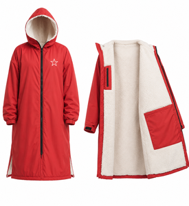 Unisex Hooded Wave Print Swimming Parka <b>Waterproof</b> Windproof <b>Long</b> Coat Fleece Lined Swim Team Training <b>Jacket</b> Hot Selling - Product Image 2