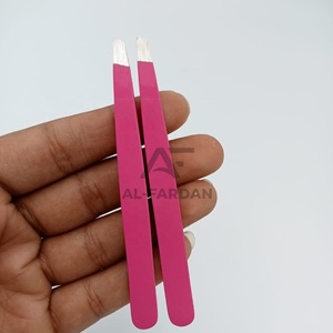 Pince à épiler sourcils rose scintillant, pointe biseautée carrée, en acier inoxydable massif, personnalisable avec logo, pour l'épilation des poils des sourcils - Product Image 1
