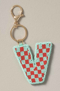 Porte-clés lettre T en perles de rocaille à carreaux verts, fait main, haute qualité, écologique, bijou de mariage classique, breloque de sac brodée - Product Image 5